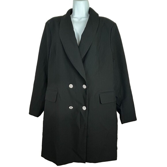 Vera Moda Curve Double Breasted Black Coat Dress Rhinestone Buttons 16 NWT - Picture 14 of 16